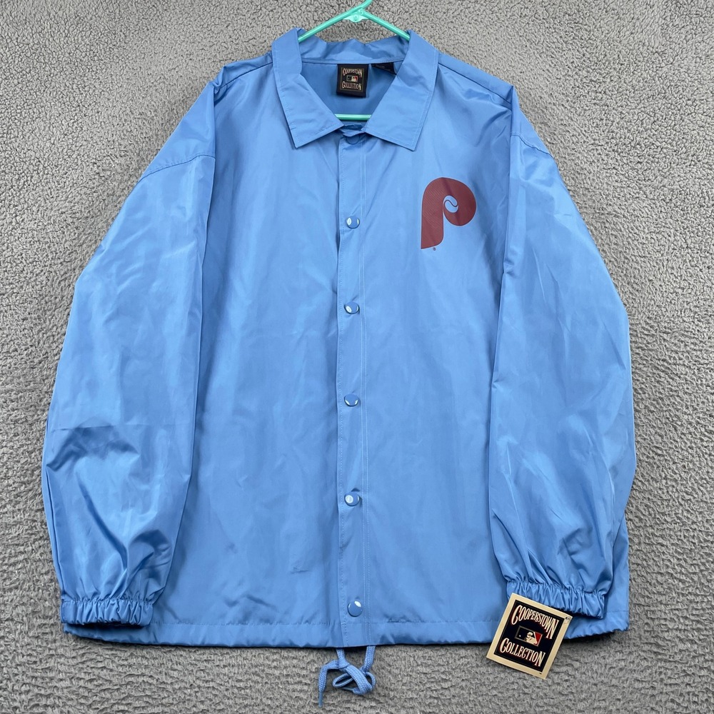 Cooperstown Collection Jacket Mens 2XL Blue Phillies Snap Windbreaker MLB